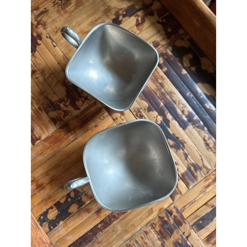 Meeuws & Zoon Pewter Cups Set of 2 Silver Vintage Holland Square Rim